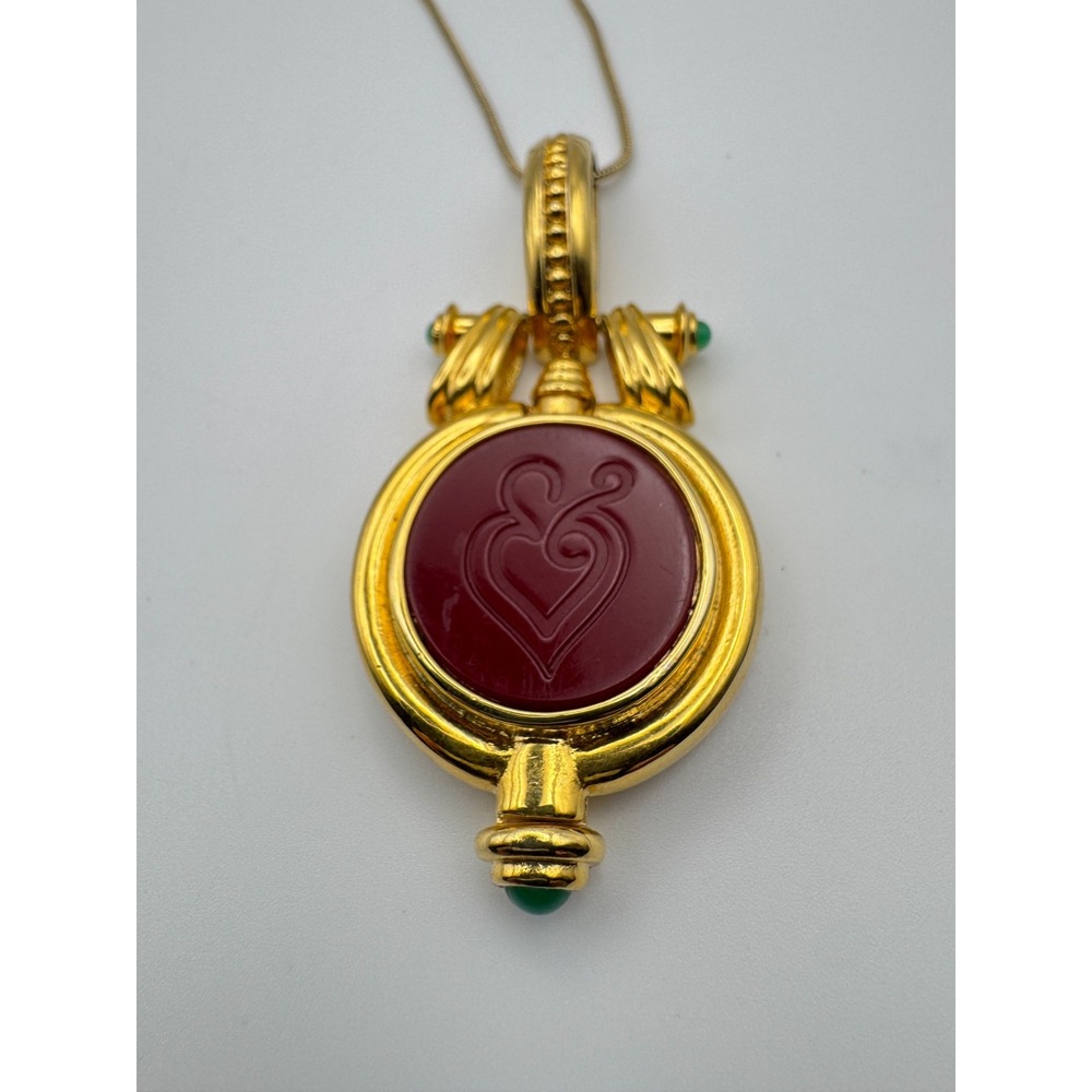 Vintage Compact Necklace Reversible Crest Hearts TOVA Beverly Hills Powder